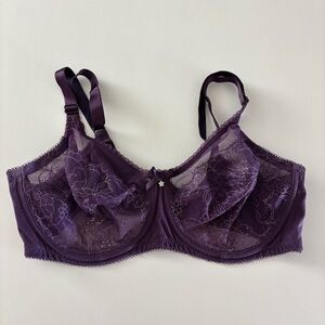 Wacoal Purple Lace Underwire Bra 36C Sheer Floral Mesh Full Coverage
